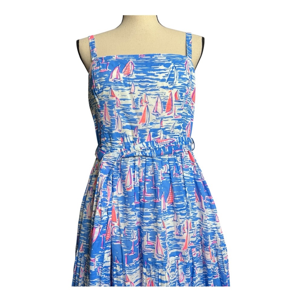 Lilly Pulitzer Sail Boat Vibrant Blue and Pink Maxi Dress Size 10 - Picture 9 of 13